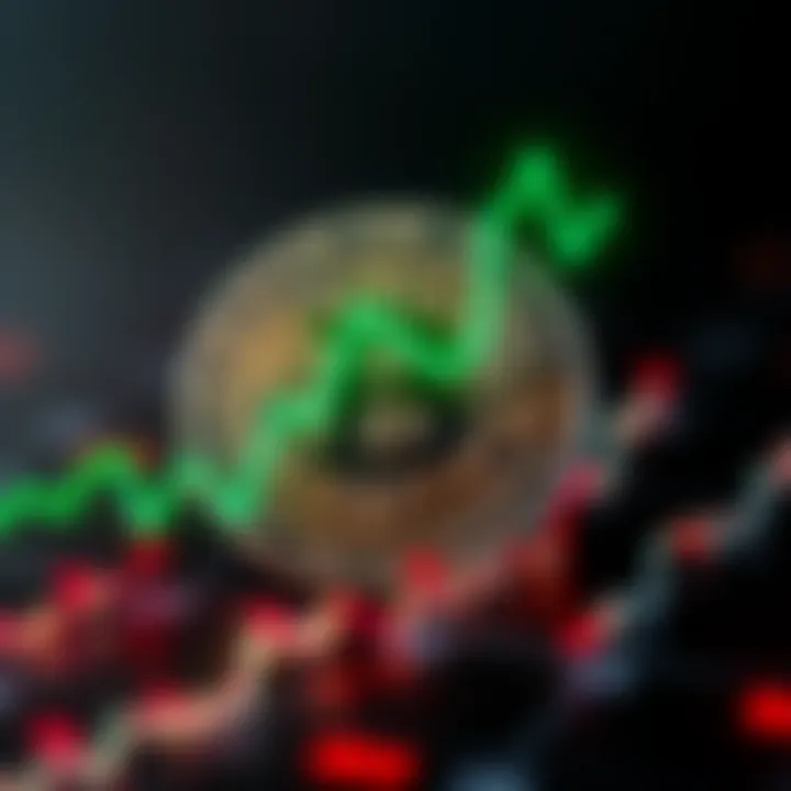 A Bitcoin logo with a green graph line rising upwards, symbolizing its comeback in the market.