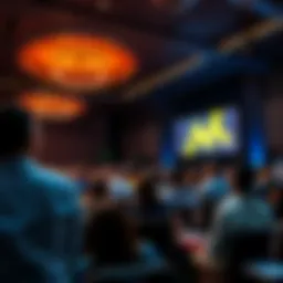 A view of attendees discussing Bitcoin security issues at the 0xB10C conference in Florianópolis, Brazil, with a focus on DoS vulnerabilities.