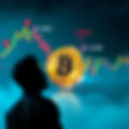 Bitcoin crash concept A visual representation of a Bitcoin chart showing a dramatic drop, with a person contemplating their investment strategy, including options to hold, buy, or sell.