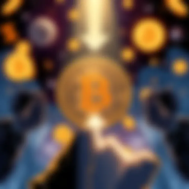 Bitcoin Crash to One Dollar An illustration showing Bitcoin's logo with a downward arrow indicating a drop to one dollar, surrounded by worried investors.