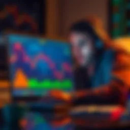 A worried investor looking at a declining Bitcoin chart on a laptop screen