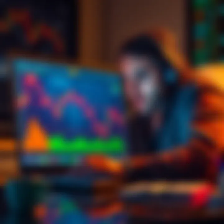 A worried investor looking at a declining Bitcoin chart on a laptop screen