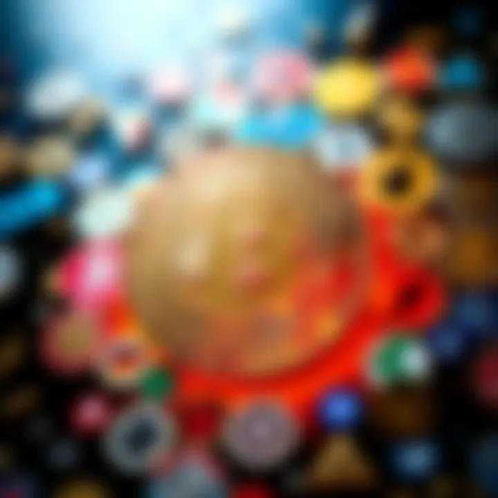 A close-up of the Bitcoin symbol surrounded by various altcoin logos, representing the cryptocurrency market