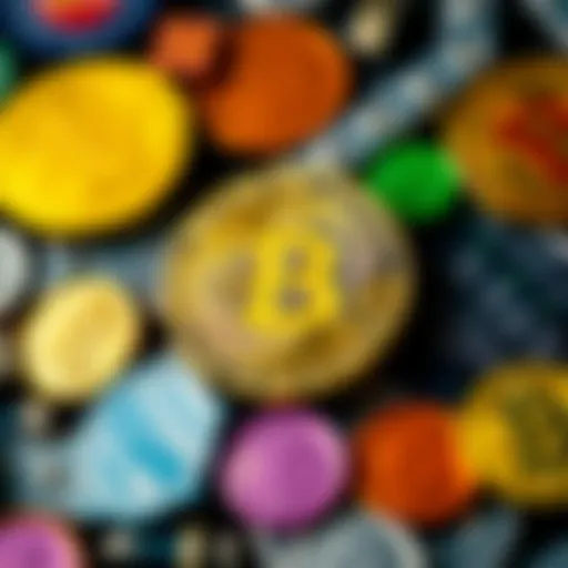 A close-up of a Bitcoin alongside various currency symbols representing financial exchange.