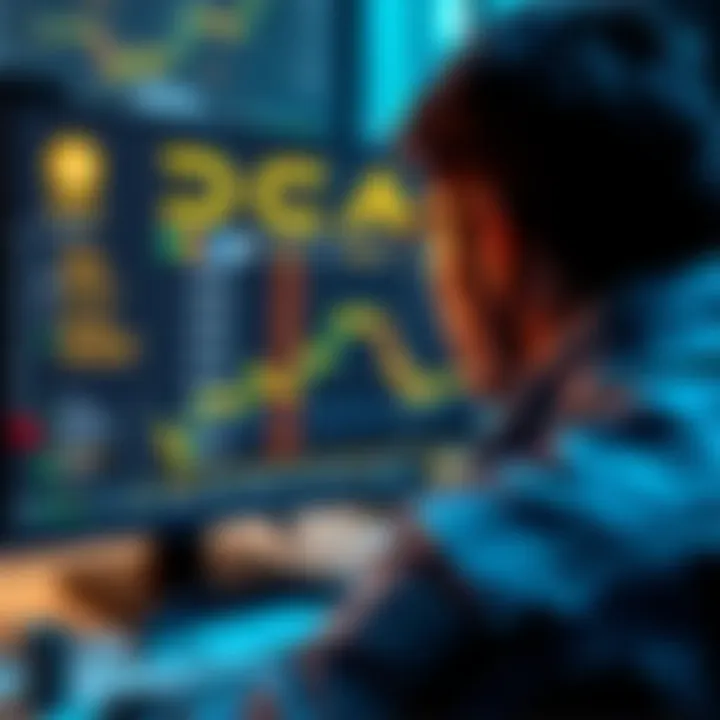 A person looking at a computer screen showing Bitcoin prices and DCA options on a European exchange platform