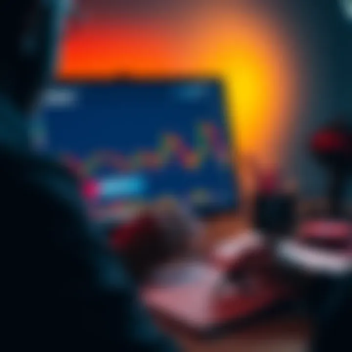 A person looking at a Bitcoin price chart on a computer screen, showing recent market fluctuations and a sense of concern, with an open notebook and pen nearby.