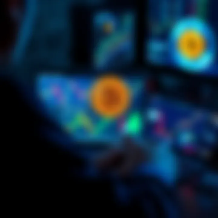 A person analyzing Bitcoin prices on a laptop with charts and graphs, considering investment options to lower commission fees