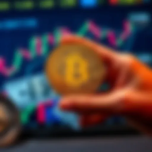 Bitcoin as a Debt-Free Solution A person holding a Bitcoin symbol with a background of financial graphs and dollar bills, symbolizing financial freedom and management.
