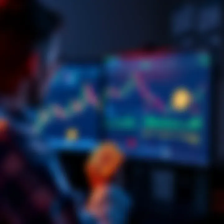 Bitcoin decisions A person looking at a computer screen with Bitcoin charts and graphs, contemplating whether to buy more or hold existing Bitcoin.