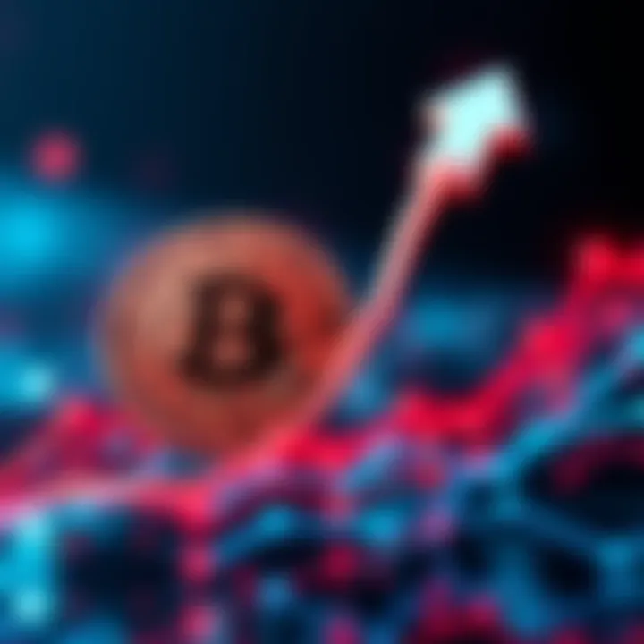 A graphic showing Bitcoin and DeFi symbols with arrows indicating connection and growth, representing Bitcoin's role in decentralized finance