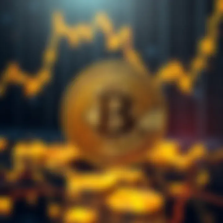 A shiny bitcoin coin symbolizing its value as digital gold, with a backdrop of charts showing market growth, representing long-term potential.
