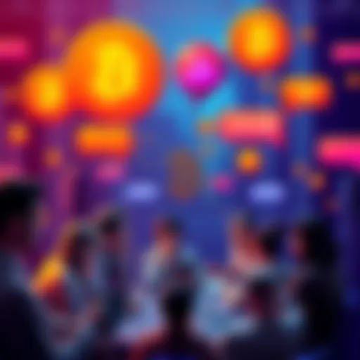 Bitcoin Discussion Thread A vibrant community discussing Bitcoin with chat bubbles and people interacting online