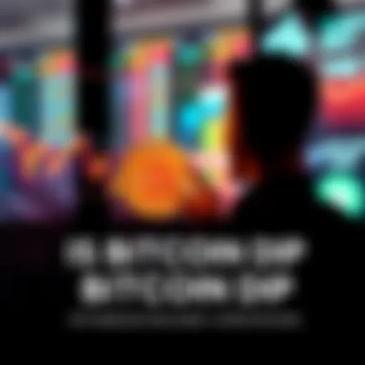 A graph showing a downward trend in Bitcoin prices with a person considering their investment options in the background.