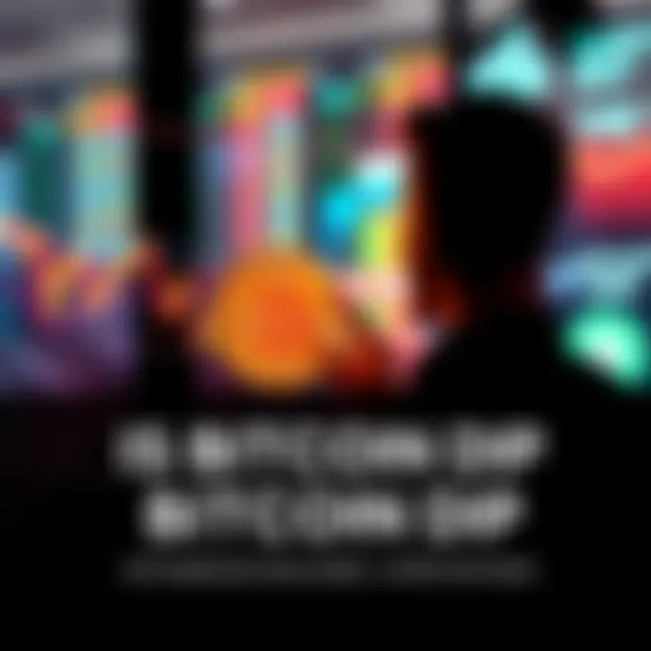 A graph showing a downward trend in Bitcoin prices with a person considering their investment options in the background.