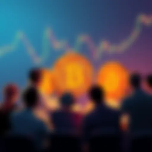 A group of people discussing Bitcoin with charts and graphs, showcasing early adoption enthusiasm and concern over its legitimacy.