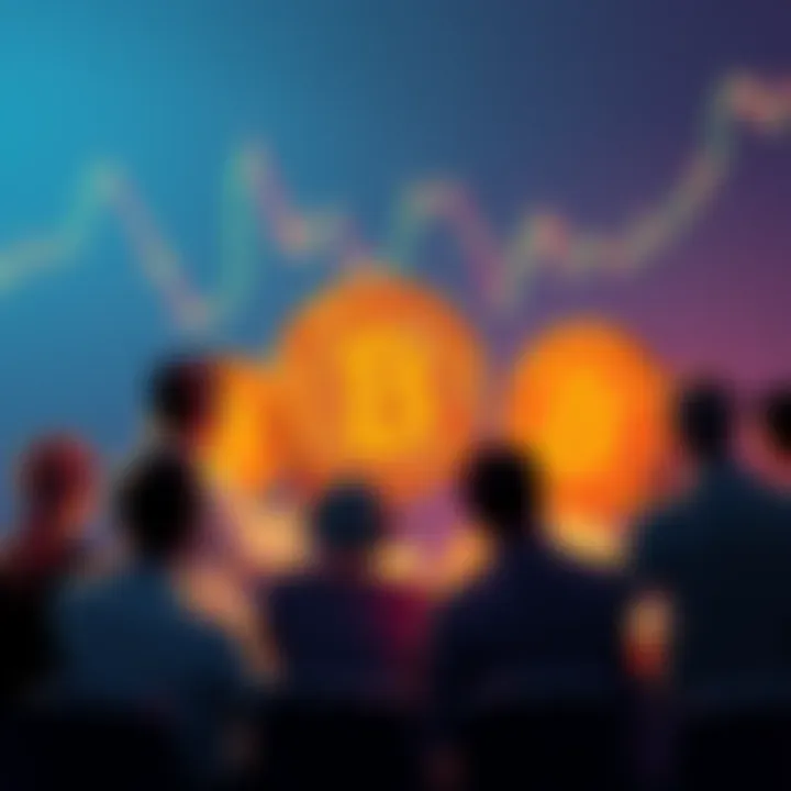 A group of people discussing Bitcoin with charts and graphs, showcasing early adoption enthusiasm and concern over its legitimacy.