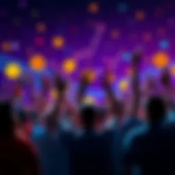 Bitcoin Enthusiasts Celebrating A group of people celebrating with Bitcoin symbols and charts in the background.