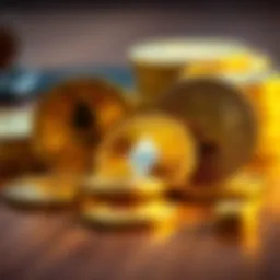 A close-up of Bitcoin and Ethereum coins placed on a wooden table, symbolizing digital currencies and their prominence in the market