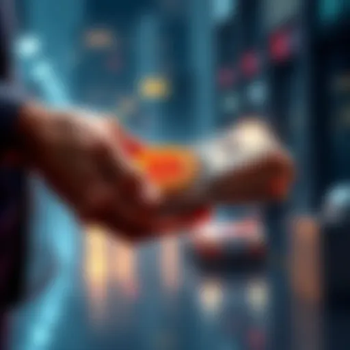 A person handing over a stack of cash in exchange for Bitcoin, symbolizing a safe transaction.