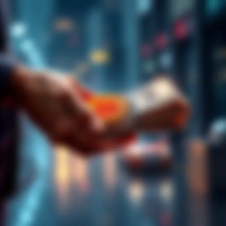 A person handing over a stack of cash in exchange for Bitcoin, symbolizing a safe transaction.