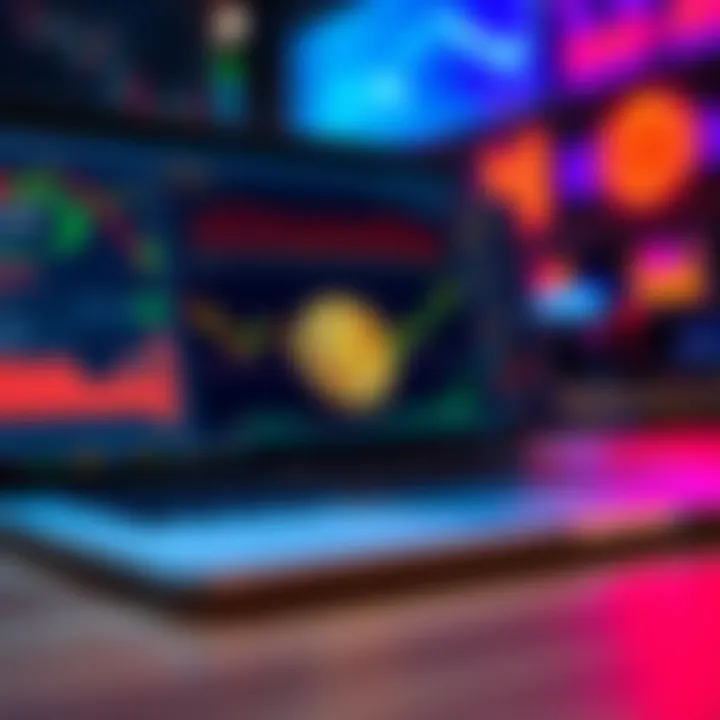 A close-up of a laptop screen displaying various Bitcoin exchange options with charts and trading interfaces.
