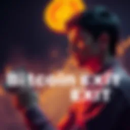 A person holding cash and looking at a Bitcoin symbol, contemplating their financial decisions