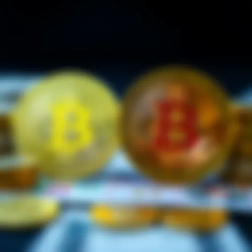 A visual showing Bitcoin and traditional fiat currency side by side, illustrating their competition in the financial system.