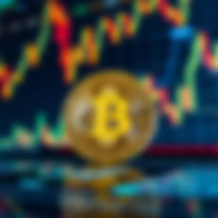 A Bitcoin logo in front of fluctuating financial charts representing the current economy.