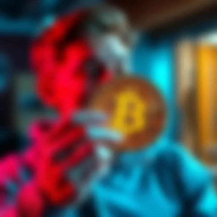 A person looking relieved while holding a Bitcoin symbol, representing financial security