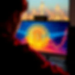 A person looking at a computer screen displaying the Bitcoin logo with a hopeful expression, symbolizing dreams of financial independence through cryptocurrency.