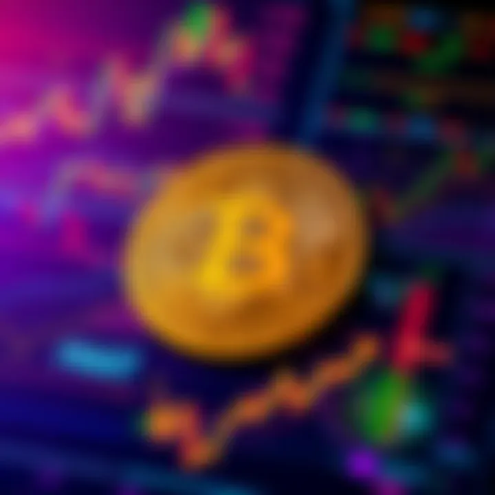 A Bitcoin symbol surrounded by various financial graphs showing trends and growth.