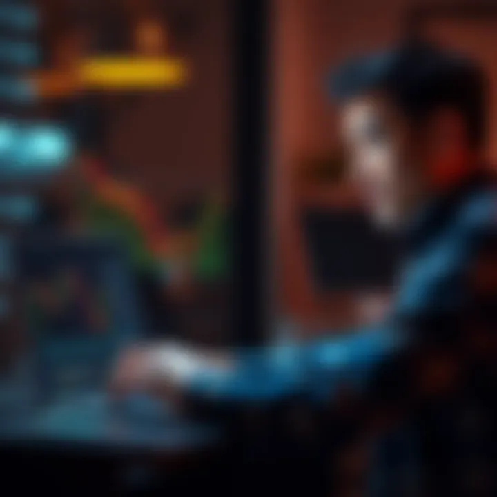 A confident person analyzing Bitcoin charts on a laptop, symbolizing informed investment decisions in cryptocurrency.