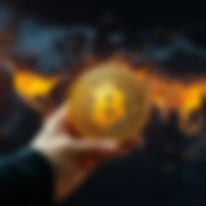 A person holding a Bitcoin coin while looking at a world map with geopolitical tensions highlighted, symbolizing Bitcoin as protection against crises.