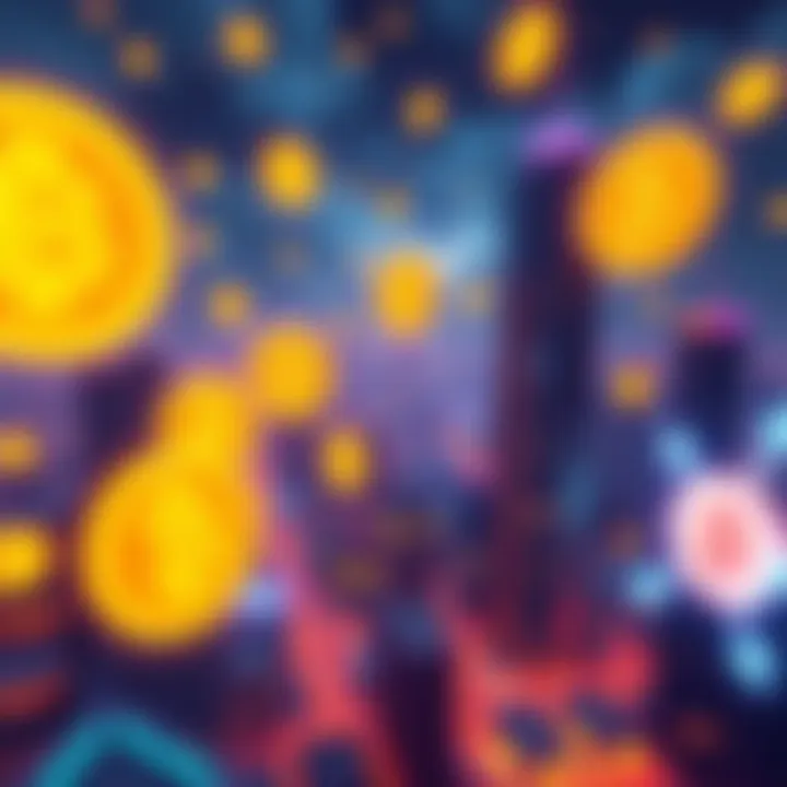Bitcoin Future Concept A futuristic city skyline with digital Bitcoin symbols floating in the air, representing potential future use cases of Bitcoin in 2026.
