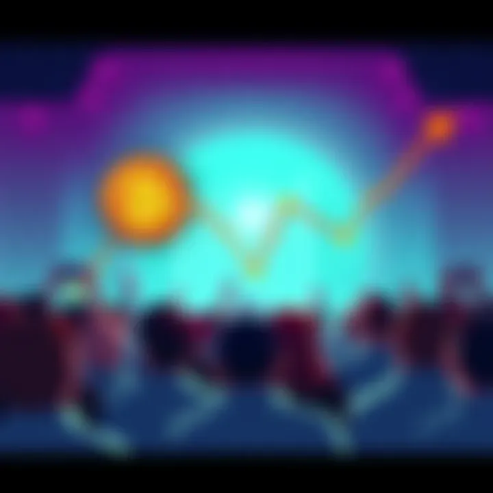 Illustration showing a downward trend in Bitcoin's price with a worried crowd watching, representing concerns about market stability and liquidity issues.