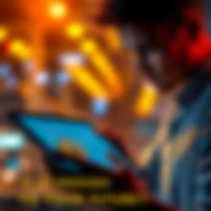 A person holding a physical Bitcoin in one hand while looking at a financial chart on a tablet in the other hand, contemplating investment decisions.