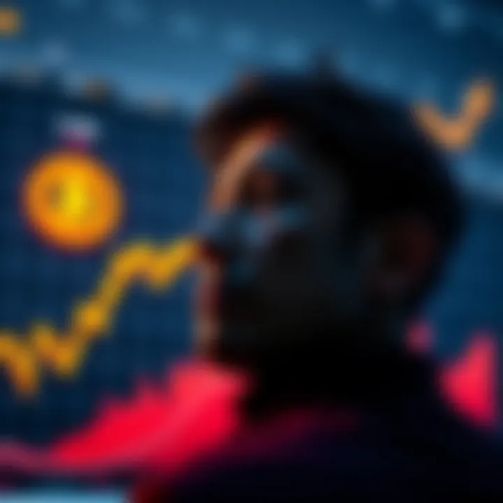 An individual gazes at a graph showing Bitcoin's rise, reflecting on financial decisions.