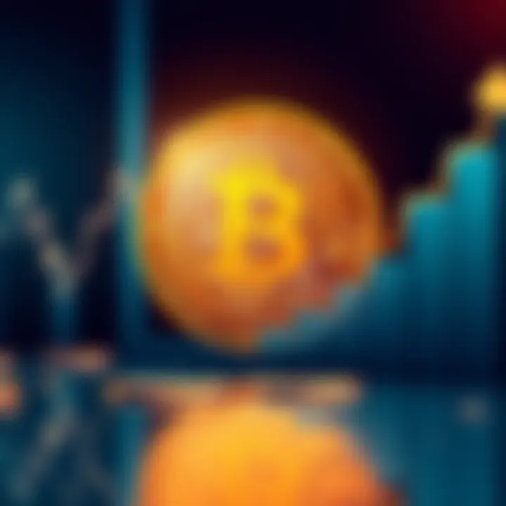 A Bitcoin symbol with an upward trending graph in the background, representing growth in cryptocurrency investments.