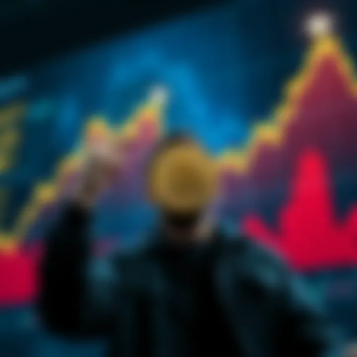 Bitcoin Growth A person holding a Bitcoin symbol while looking excited, surrounded by charts showing upward trends in cryptocurrency.