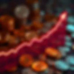 A line chart showing the upward trend of Bitcoin's value over time with a backdrop of digital coins.