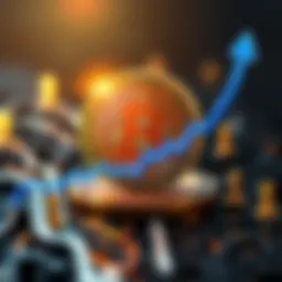 A graphic showing the Bitcoin logo with an upward trend line, symbolizing growth and success in the cryptocurrency market.