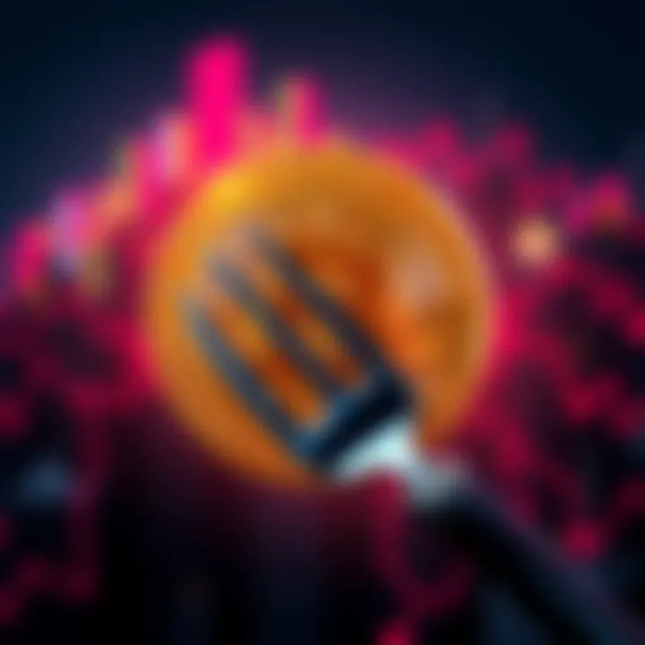 A graphic depicting a Bitcoin symbol with a fork, representing the proposal to recover funds from the Mt. Gox hack.
