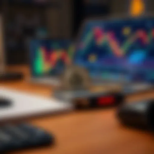 Bitcoin hardware wallet on a desk A person considering transferring Bitcoin to a hardware wallet, with a laptop and Bitcoin graphics in the background.