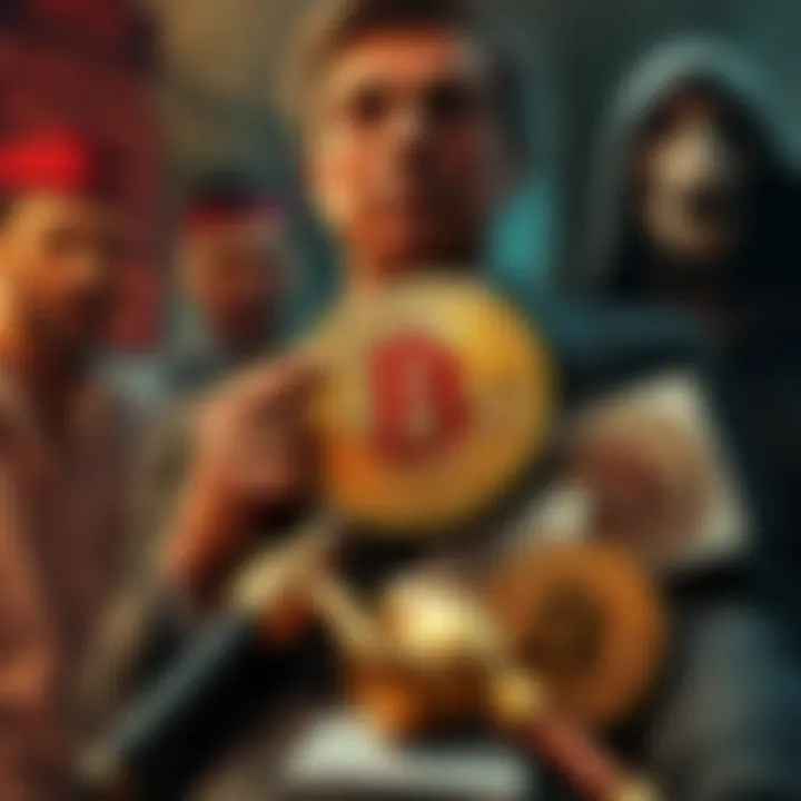 A collage depicting the contrast between cryptocurrency innovation and the dark side of hate speech, featuring Bitcoin symbols and disturbing rhetoric imagery