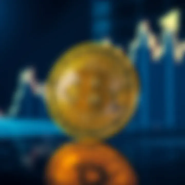 Bitcoin cryptocurrency coin A shiny Bitcoin coin standing out with a rising graph in the background, symbolizing high value investment