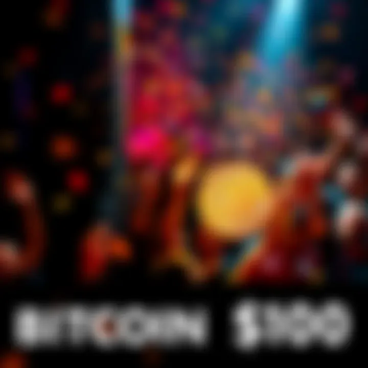 Bitcoin Hits $100 People celebrate as Bitcoin reaches $100, showcasing excitement and curiosity in the cryptocurrency community in 2013.