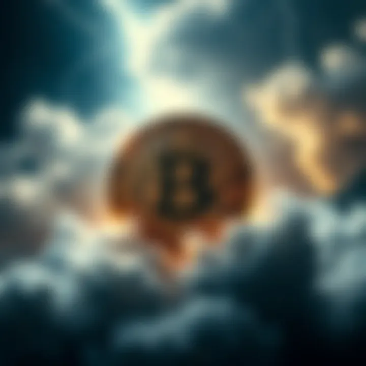 A graphic showing a Bitcoin symbol surrounded by stormy clouds, representing resilience and holding through market fluctuations.