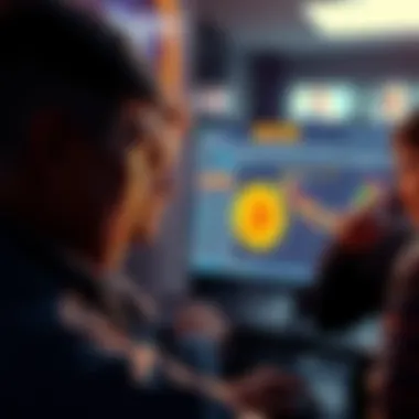 People looking shocked while examining Bitcoin transactions on a computer screen, realizing they've been scammed