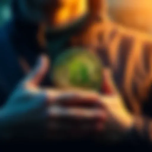 Bitcoin holding strategy A person holding a Bitcoin symbol close to their heart, symbolizing patience and long-term commitment to investment.