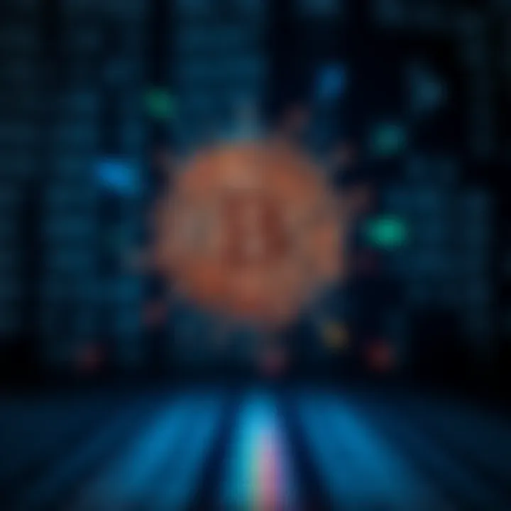 An abstract representation of Bitcoin as a digital illusion, showing fragmented numbers and a blurred ledger backdrop.